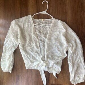 Hem & Thread White Long Sleeve Tie Blouse